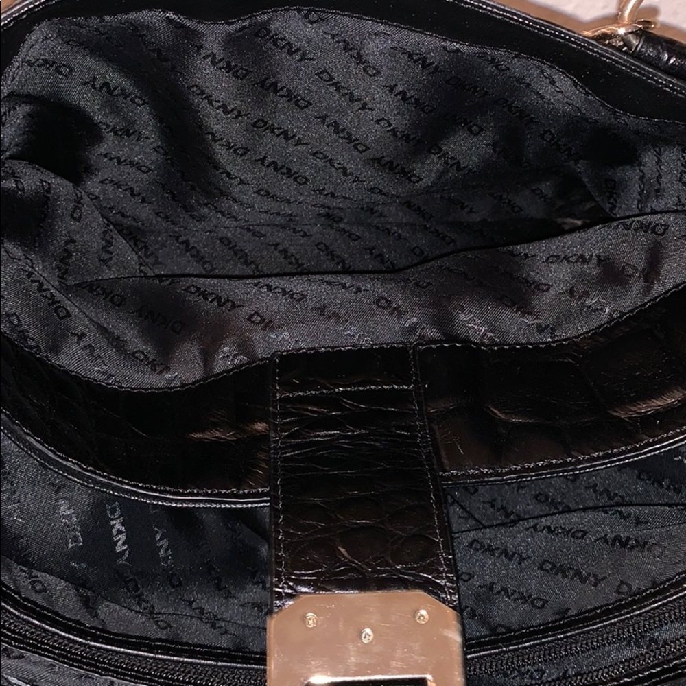 Black and Gold DKNY Leather Crocodile Embossed Handbag - Picture 6 of 7